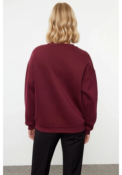 Benerly Kadın Bisiklet Yaka Düşük Kol Oversize Kalın Örme Sweatshirt Fonk Bordo