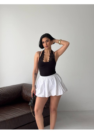 Pantofashion Dantel Detaylı Askılı Body Çıt Çıtlı Siyah