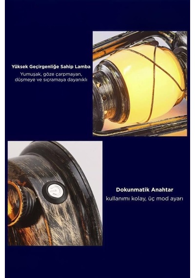 Özel Seri Nostalji Sever Fener Model Nostaljik Aydınlatma Retro Şarjlı Led Gece Lambası Lw41 Koyu Ahşap