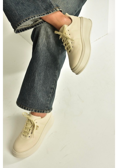 Fox Shoes T274148309 Bej Kalın Tabanlı Bağcıklı Spor Ayakkabı Sneakers Bej