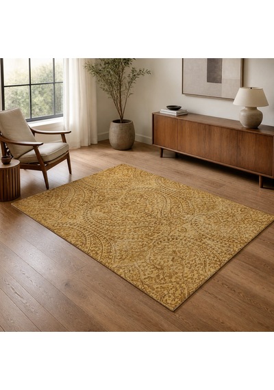 Kartela Halı Paisley Halı Kaymaz Taban Makinede Yıkanabilir Halı Hardal Sarısı - 60 X 90 Cm