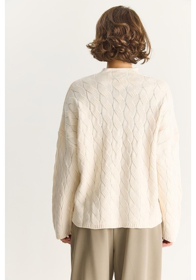 Shade Kadın Oval Yaka Saç Örgü Oversize Triko Kazak Tk241277 60284091 - Krem