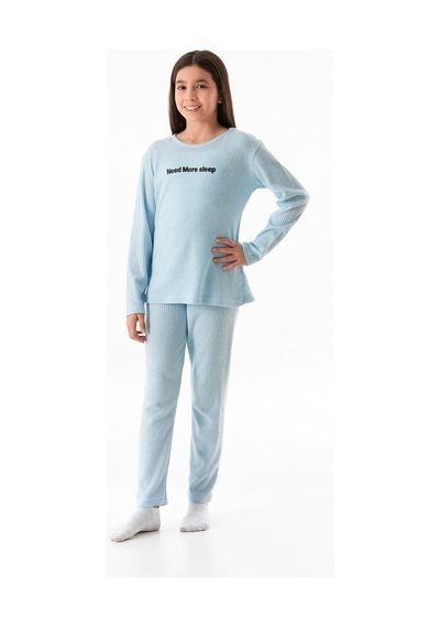Need More Slep Baskılı Kız Çocuk Pijama Takımı 25kcck726126245-açık Mavi Açık Mavi