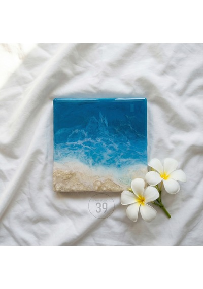 Maldivler İlhamlı Mini Epoksi Okyanus Tablosu, El Yapımı Resin Duvar Sanatı, 15x15 & 20x20 Cm 1 Adet
