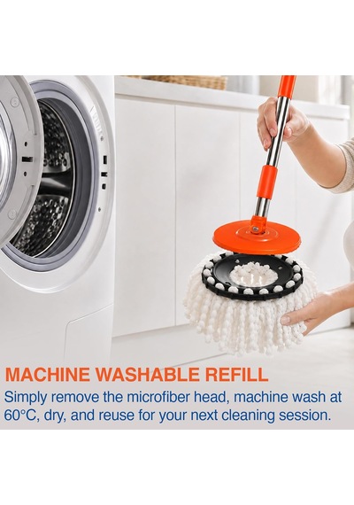 Macromax Force Pedallı Otomatik Temizlik Seti, Döner Mekanizmalı 360 Başlıklı Mikrofiber Paspas