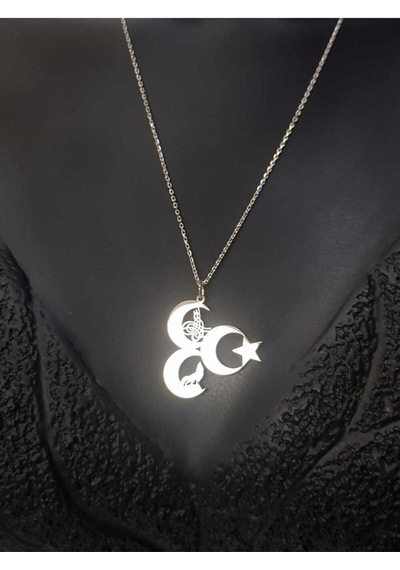 Vog Unisex Üç Hilal Tuğra,kurt V Ay Yıldız 925 Ayar Gümüş Sevgiliye,anneye,arkadaşa Hediye Kolye