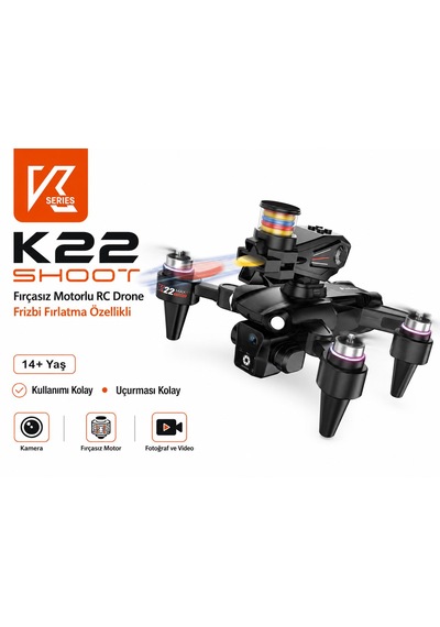K22 Shoot Frizbi Fırlatma Özellikli Fırçasız Motorlu Rc Drone Hava Fotoğrafçılık Dron Katlanabilir Akıllı Sensör Kumandalı Wifi Fpc Vanlı Görüntü Elektirikli Kamera
