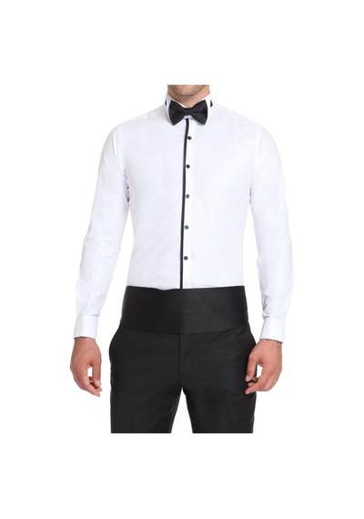 Efor Slim Fit Duble Manşet Önü Biyeli Ata Yaka Beyaz Damatlık Smokin Gömlek Gk 502 Beyaz