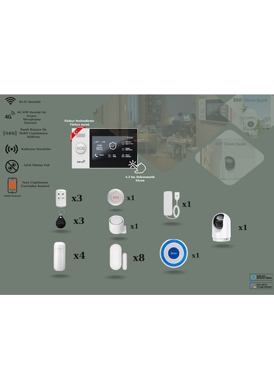 Obiem Pgst Akıllı Ev Güvenlik Alarm Sistemi + İç Mekân Ptz Hd Kamera