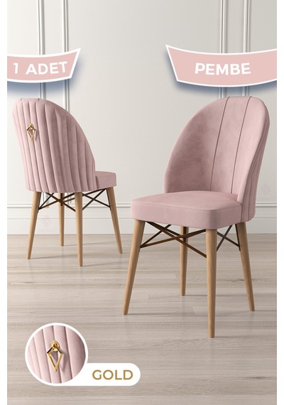 Canisa Ritim Serisi, 1.sınıf Babyface Kumaş Doğal Ahşap Ayak Gold Halkalı 1 Adet Pembe Sandalye Sandalye Pembe Ayaklar Doğal Ahşap