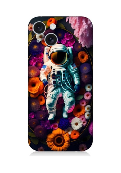 Apple Uyumlu iPhone 15 Silikon Kılıf Astronot Ve Çiçekler