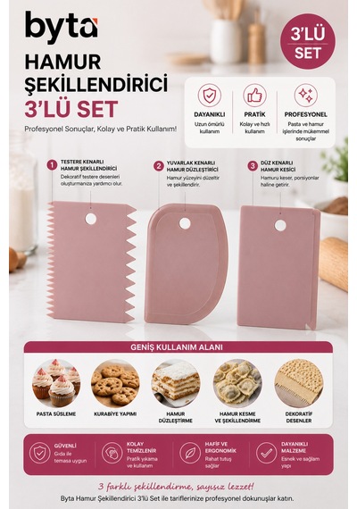 Hamur Şekillendirici 3'lü Set Pasta, Kurabiye Ve Hamur Kazıyıcı Seti Diğer