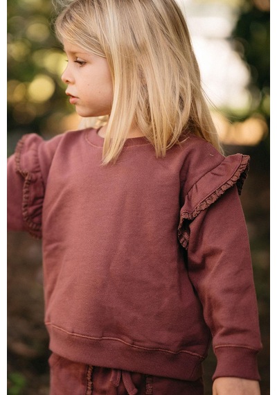 Antebies Organik Gots Sertifikalı Bordo, Dantel Detaylı, Uzun Kollu Bebek Sweatshirtü