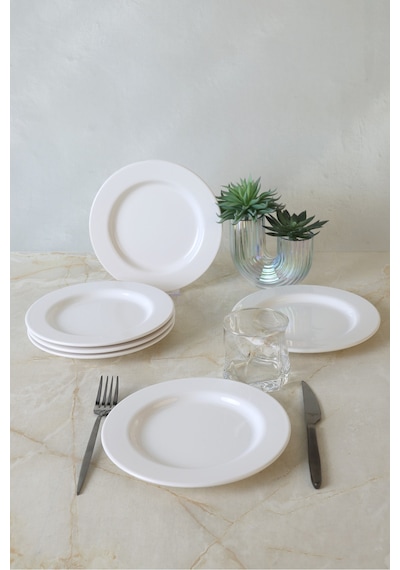 Keramika Beyaz Assos Pasta Tabağı 22 Cm 6 Adet 006 Beyaz