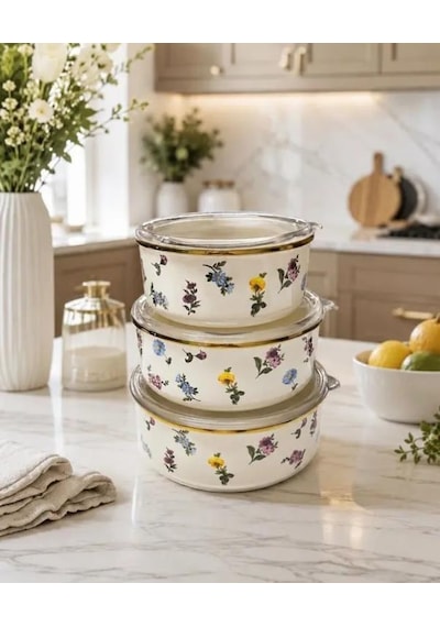 Acar Petit Fleur Collection Emaye 3lü Saklama Kabı Xap-10439 Çok Renkli