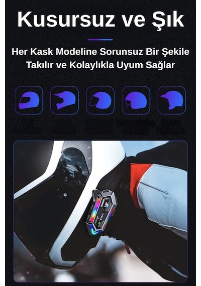 Y20 Max Rgb Işık Efektli İntercom Bluetooth Motosiklet Kask Kulaklığı İntercom Kulaklık