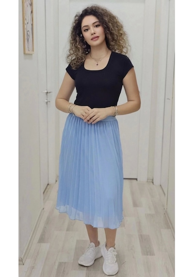 Lodmela Beli Lastikli Pliseli Etek 6018-bebe Mavisi Bebe Mavisi