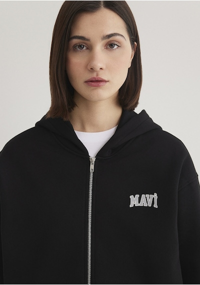 Mavi - Mavi Logo Baskılı Kapüşonlu Fermuarlı Siyah Sweatshirt 1s10178-900 Siyah