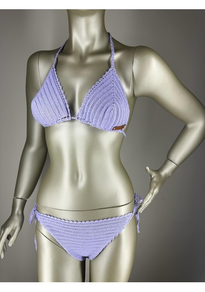 İvita Lila Dantel Detaylı Çok Tarz El Yapımı Tığ Örgüsü Bikini