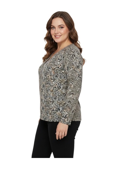 Linsolita Kadın V Yaka Modelli Baskılı Bluz Bgl-st05106 VİZON
