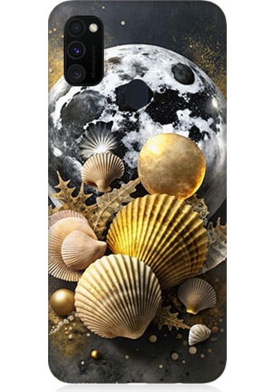 Samsung Galaxy M30s Uyumlu Ay Ve Deniz Kabukları Desenli Silikon Kılıf
