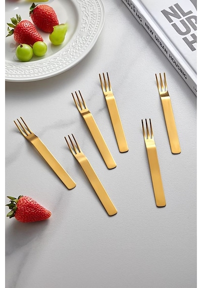 304 Çelik 12 Adet Gold Renk Tatlı Ve Meyve Çatalı Mt159sr-12 Altın