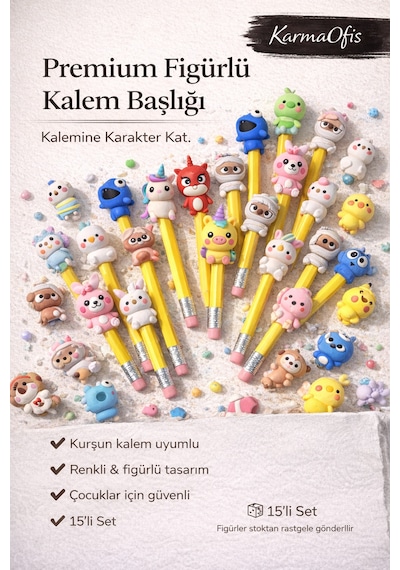 Premium Figürlü Kurşun Kalem Başlığı 5 Li Set Renkli, Eğlenceli & Rastgele Figürlü Çok Renkli15