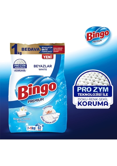 Bingo Matik Premium Beyazlar için 8 KG Beyaz Sabun Kokulu Toz Deterjan