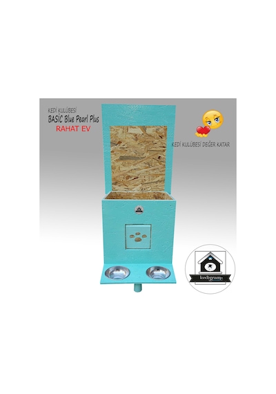 Kedigram Kedi Kulübesi Basic Blue Pearl Plus Kedi Evi Yağlı Boyalı