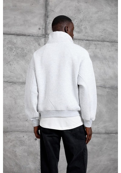 Hiccup Nomarc Bol Kesim Yarım Fermuarlı Uzun Kollu Sweatshirt Açık Gri