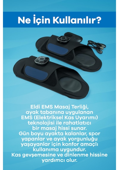 Eldi Medikal Ems Ayak Masaj Terliği - 7 Mod 15 Kademe - Rahatlatıcı Masaj Aleti