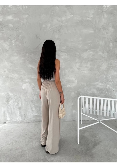 Tam12den Ayrobin Oversize Kadın Pantalon - Bej Bej