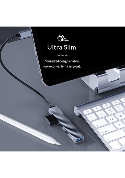 Orico AH-12F-GY Type-C to 3 Portlu USB 3.0 Çoklayıcı TF Micro SD Kart Okuyucu Hub