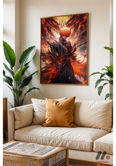 Bleach Ichigo Poster, Ahşap Çerçeveli Duvar Tablosu - Anime Severlere Özel Hediye
