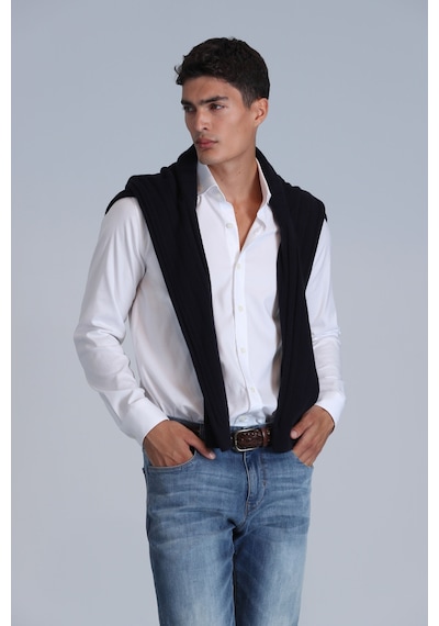 Lufian Erkek Danıel Basic Slim Fit Gömlek 112010640 Beyaz Beyaz