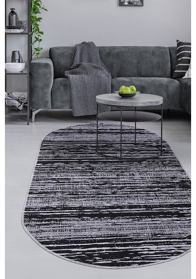 Dijidekor Halı Siyah Gri Cool Ym4700 Yıkanabilir Oval Kesme İ... Gri - Siyah