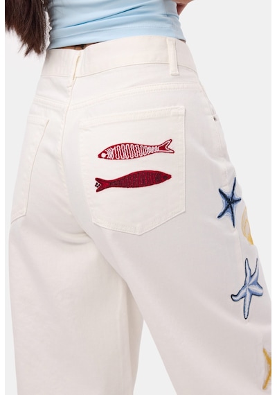 Itsbasic Kadın Kırık Beyaz 7s6-101 Palazzo Nakış Tasarım Bermuda Denim Jort
