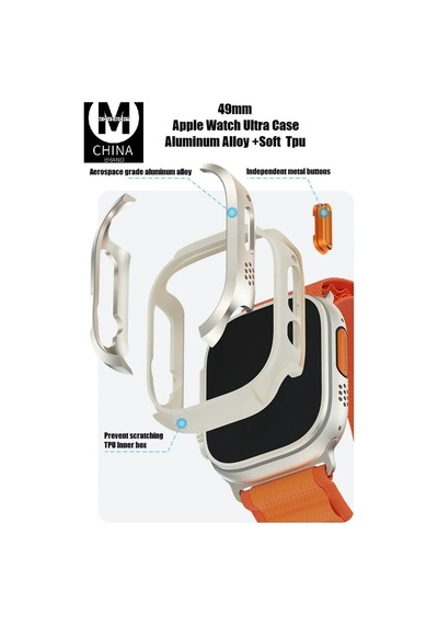Watch Ultra 49mm Mo-wt3 Alüminyum Camlı Kasa Ekran Koruyucu - Gold