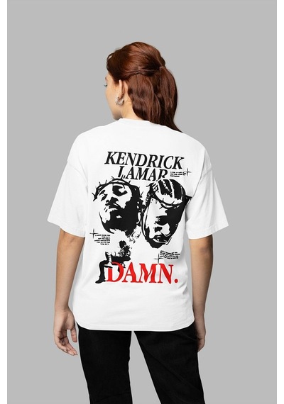 Sevbano Kendrick Lamar Damn Yazılı Unisex Oversize Rapper Tişört Beyaz