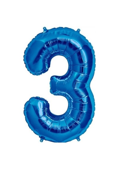 3 Rakam Mavi Folyo Balon 40 İnç 100 Cm