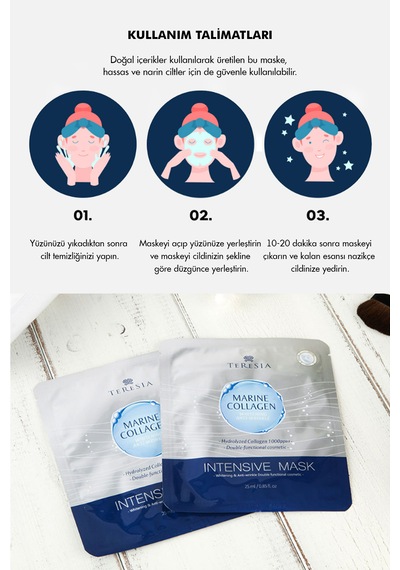 Marine Collagen Maske Yoğun Nem, Sıkılaştırıcı Etki Ve Parlak Cilt Bakım Maskesi