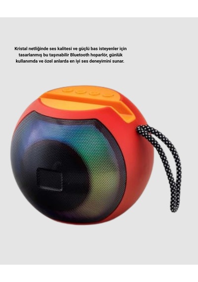 Hubrendy Tekno Taşınabilir Bluetooth Hoparlör Rgb Işıklı, Güçlü Bas Ve 8 Saat Pil Ömrü