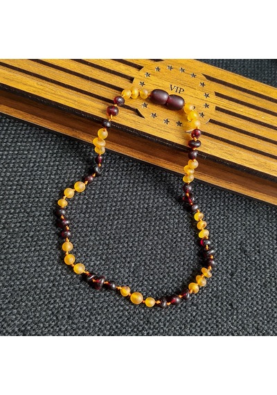 Sertifikalı Mat Bal Vişne 32 cm Kız Erkek Bebek Diş Kolyesi Gümüş