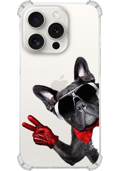 Apple Uyumlu iPhone 15 Pro Köpek 2 Baskılı Şeffaf Köşe Korumalı Antişok Kılıf