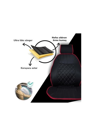 Sırt Dayamalı Ön İkili Minder Siyah-kırmızı Desen Sportif Ve Destekleyici Minder Takımı