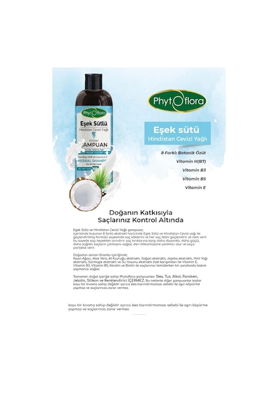 Phytoflora Eşek Sütlü Hindistan Cevizi Yağlı Bitkisel Şampuan 400 ML