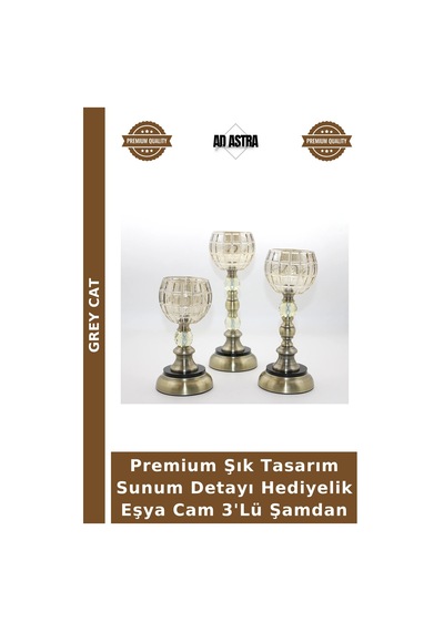 Premium Şık Tasarım Sunum Detayı Hediyelik Eşya Cam 3'lü Şamdan Çok Renkli