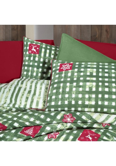 Larasi King Size Battal Boy %100 Pamuk Flanel Pazen Nevresim Takımı Yeşil Yeşil
