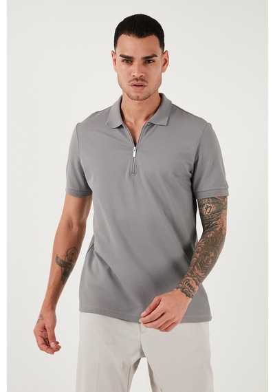 Buratti Pamuklu Regular Fit Fermuarlı Erkek Polo Yaka T Shirt 5902915 Kül