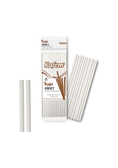 Kafem Beyaz Kağıt Pipet 19.5 CM 10 x 25'li